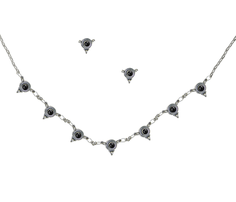 Sterling Silver Necklace Earrings Set With Black Onyx